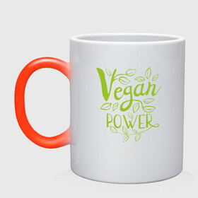 Кружка хамелеон с принтом Vegan Power в Тюмени, керамика | меняет цвет при нагревании, емкость 330 мл | green | greenpaece | nature | sport | vegan | yoga | веган | вегетарианец | гринпис | еда | животные | жизнь | здоровье | зеленый | йога | мир | овощи | пища | планета | природа | растение | спорт | тело | фрукты