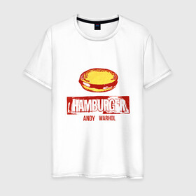 Мужская футболка хлопок с принтом Гамбургер Уорхола в Тюмени, 100% хлопок | прямой крой, круглый вырез горловины, длина до линии бедер, слегка спущенное плечо. | andy warhol | гамбургер уорхола | дизайнер | искусство | поп арт | продюсер | художник | энди уорхол