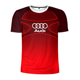 Мужская футболка 3D спортивная с принтом AUDI красная сетка в Тюмени, 100% полиэстер с улучшенными характеристиками | приталенный силуэт, круглая горловина, широкие плечи, сужается к линии бедра | audi | red | red line | ауди | ауди одежда | красная | красная линия | красная решетка радиатора | красная сетка | красный | одежда ауди | паттерн | решетка | решетка радиатора | сетка | сота | соты | текстура