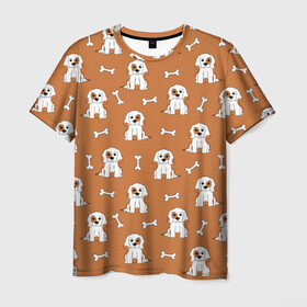 Мужская футболка 3D с принтом Пёс и кость в Тюмени, 100% полиэфир | прямой крой, круглый вырез горловины, длина до линии бедер |  кость |  питомец | домашнее животное | кости | косточка | косточки | любителям собак | пёс | пёсик | пёсики | псы | собака | собаки | собачка | собачки | узор | щенки | щенок