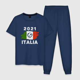 Мужская пижама хлопок с принтом 2021 Italia в Тюмени, 100% хлопок | брюки и футболка прямого кроя, без карманов, на брюках мягкая резинка на поясе и по низу штанин
 | football | forza | italia | italy | milan | rome | sport | гол | евро | европа | италия | итальянец | кубок | манчини | милан | рим | спорт | тренер | турист | фанат | футбол | футболист | чемпион