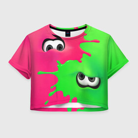 Женская футболка Crop-top 3D с принтом Splatoon в Тюмени, 100% полиэстер | круглая горловина, длина футболки до линии талии, рукава с отворотами | capcom | colorful | gamers | games | nintendo | switch