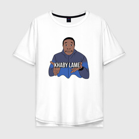 Мужская футболка хлопок Oversize с принтом Khaby в Тюмени, 100% хлопок | свободный крой, круглый ворот, “спинка” длиннее передней части | easy | khaby | khaby lame | khaby00 | lame | life hack | mem | лайм | лайф хак | мем | мемы | хаби | хаби лайм