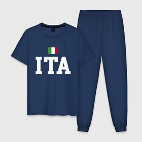 Мужская пижама хлопок с принтом Italy Team в Тюмени, 100% хлопок | брюки и футболка прямого кроя, без карманов, на брюках мягкая резинка на поясе и по низу штанин
 | Тематика изображения на принте: football | forza | italia | italy | milan | rome | sport | гол | евро | европа | италия | итальянец | кубок | манчини | милан | рим | спорт | тренер | турист | фанат | футбол | футболист | чемпион
