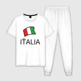Мужская пижама хлопок с принтом Italia 2021 в Тюмени, 100% хлопок | брюки и футболка прямого кроя, без карманов, на брюках мягкая резинка на поясе и по низу штанин
 | football | forza | italia | italy | milan | rome | sport | гол | евро | европа | италия | итальянец | кубок | манчини | милан | рим | спорт | тренер | турист | фанат | футбол | футболист | чемпион