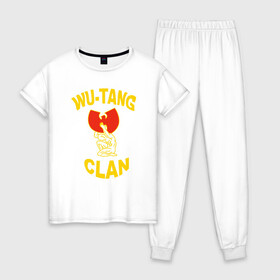 Женская пижама хлопок с принтом Wu-Tang Power в Тюмени, 100% хлопок | брюки и футболка прямого кроя, без карманов, на брюках мягкая резинка на поясе и по низу штанин | black | cream | gza | hip hop | method man | music | new york | odb | old school | rap | rza | wu tang | wu tang clan | аудио | винил | ву тэнг | граффити | диджей | кассета | микрофон | музыка | нью йорк | пластинка | рэп | рэпер | хип хоп