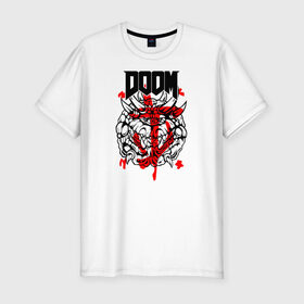 Мужская футболка хлопок Slim с принтом DOOM (МОНСТР) в Тюмени, 92% хлопок, 8% лайкра | приталенный силуэт, круглый вырез ворота, длина до линии бедра, короткий рукав | doom | doom eternal | doom monster | eternal | дум | дуум