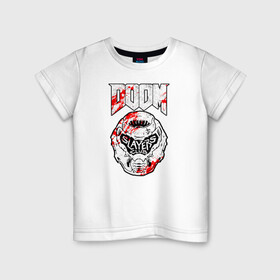 Детская футболка хлопок с принтом DOOM (SLAYERS) в Тюмени, 100% хлопок | круглый вырез горловины, полуприлегающий силуэт, длина до линии бедер | Тематика изображения на принте: doom | doom eternal | doom monster | eternal | дум | дуум