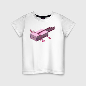 Детская футболка хлопок с принтом Аксолотль | Axolotl в Тюмени, 100% хлопок | круглый вырез горловины, полуприлегающий силуэт, длина до линии бедер | minecraft | аксолотль | морское животное | розовый | рыба