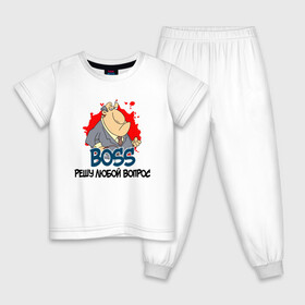 Детская пижама хлопок с принтом BOSS решу любой вопрос в Тюмени, 100% хлопок |  брюки и футболка прямого кроя, без карманов, на брюках мягкая резинка на поясе и по низу штанин
 | boss | босс | вопросы | начальник | решала | решение | решение вопросов | руководитель