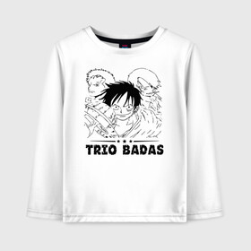 Детский лонгслив хлопок с принтом TRIO BADAS One Piece в Тюмени, 100% хлопок | круглый вырез горловины, полуприлегающий силуэт, длина до линии бедер | anime | manga | monkey d. luffy | one piece | vinsmoke sanji | zoro roronoa | аниме | большой куш | ван пис | винсмок санджи | вон пис | король пиратов | луфи | луффи | манга | манки д. луффи | пират | ророноа зоро | соломенная шляпа