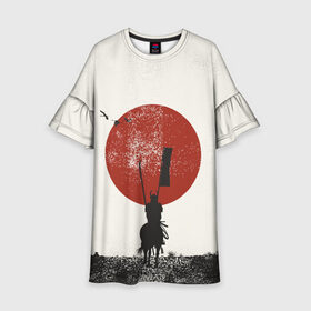 Детское платье 3D с принтом Самурай на коне в Тюмени, 100% полиэстер | прямой силуэт, чуть расширенный к низу. Круглая горловина, на рукавах — воланы | Тематика изображения на принте: samurai | буси | воин | конь | самурай | философия | япония