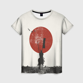 Женская футболка 3D с принтом Самурай на коне в Тюмени, 100% полиэфир ( синтетическое хлопкоподобное полотно) | прямой крой, круглый вырез горловины, длина до линии бедер | samurai | буси | воин | конь | самурай | философия | япония