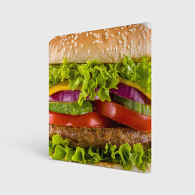 Холст квадратный с принтом Бургер в Тюмени, 100% ПВХ |  | биг мак | бигмак | бургер | мясо | салат | чизбургер