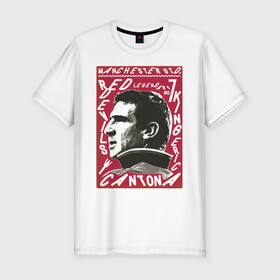Мужская футболка хлопок Slim с принтом Эрик Кантона Манчестер Юнайтед в Тюмени, 92% хлопок, 8% лайкра | приталенный силуэт, круглый вырез ворота, длина до линии бедра, короткий рукав | cantona | кантона | манчестер | ретро | эрик | юнайтед