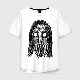 Мужская футболка хлопок Oversize с принтом Череп с волосами и щупальцами в Тюмени, 100% хлопок | свободный крой, круглый ворот, “спинка” длиннее передней части | dead | halloween | horror | lovecraft | skull | suspense | witch | zombie