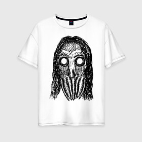 Женская футболка хлопок Oversize с принтом Череп с волосами и щупальцами в Тюмени, 100% хлопок | свободный крой, круглый ворот, спущенный рукав, длина до линии бедер
 | Тематика изображения на принте: dead | halloween | horror | lovecraft | skull | suspense | witch | zombie