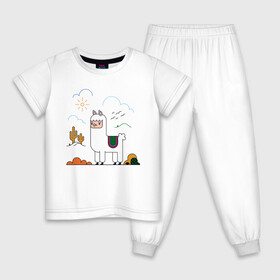 Детская пижама хлопок с принтом Little Alpaka в Тюмени, 100% хлопок |  брюки и футболка прямого кроя, без карманов, на брюках мягкая резинка на поясе и по низу штанин
 | Тематика изображения на принте: альпака | детские | женские | звери | лама