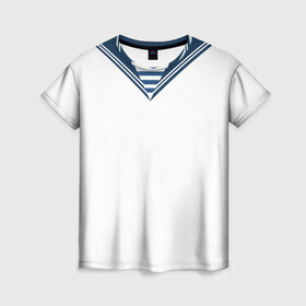 Женская футболка 3D с принтом Матроска парадная ВМФ в Тюмени, 100% полиэфир ( синтетическое хлопкоподобное полотно) | прямой крой, круглый вырез горловины, длина до линии бедер | вмф | военная форма | день флота | матроска