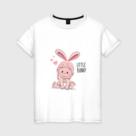 Женская футболка хлопок с принтом Мой зайчонок в Тюмени, 100% хлопок | прямой крой, круглый вырез горловины, длина до линии бедер, слегка спущенное плечо | little | little bunny | зайчик | малыш | младенец | новорожденный | ребенок