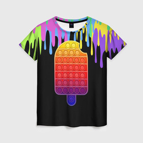 Женская футболка 3D с принтом ICE CREAM POP-IT в Тюмени, 100% полиэфир ( синтетическое хлопкоподобное полотно) | прямой крой, круглый вырез горловины, длина до линии бедер | Тематика изображения на принте: ice ceam | pop it | мороженое поп ит | симпл димпл