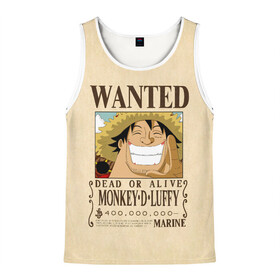 Мужская майка 3D с принтом WANTED Monkey D. Luffy в Тюмени, 100% полиэстер | круглая горловина, приталенный силуэт, длина до линии бедра. Пройма и горловина окантованы тонкой бейкой | anime | manga | monkey d. luffy | one piece | аниме | большой куш | ван пис | вон пис | гол д. роджер | кайдо | король пиратов | луфи | луффи | манга | манки д. луффи | нами | нико робин | пират | портгас д. эйс | ророноа зоро