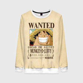 Женский свитшот 3D с принтом WANTED Monkey D. Luffy в Тюмени, 100% полиэстер с мягким внутренним слоем | круглый вырез горловины, мягкая резинка на манжетах и поясе, свободная посадка по фигуре | anime | manga | monkey d. luffy | one piece | аниме | большой куш | ван пис | вон пис | гол д. роджер | кайдо | король пиратов | луфи | луффи | манга | манки д. луффи | нами | нико робин | пират | портгас д. эйс | ророноа зоро