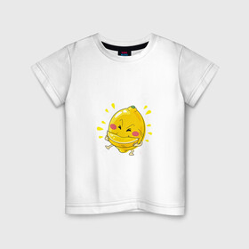 Детская футболка хлопок с принтом Лимон каннибал  в Тюмени, 100% хлопок | круглый вырез горловины, полуприлегающий силуэт, длина до линии бедер | долька | кислый | лимон | лицо | фрукт | фрукты