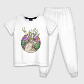 Детская пижама хлопок с принтом Рудольф в Тюмени, 100% хлопок |  брюки и футболка прямого кроя, без карманов, на брюках мягкая резинка на поясе и по низу штанин
 | Тематика изображения на принте: дикое животное | животные | иллюстрация | оленёнок | рудольф
