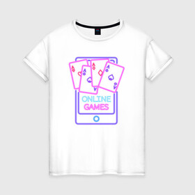 Женская футболка хлопок с принтом Онлайн игры в Тюмени, 100% хлопок | прямой крой, круглый вырез горловины, длина до линии бедер, слегка спущенное плечо | games | иллюстрация | казино | карты | смартфон