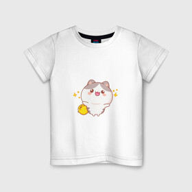 Детская футболка хлопок с принтом Cute cat в Тюмени, 100% хлопок | круглый вырез горловины, полуприлегающий силуэт, длина до линии бедер | cat | kitty | дружба | котенок | милый | мультяшный | обнимашки