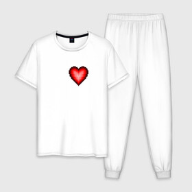 Мужская пижама хлопок с принтом Пиксельное Сердце в Тюмени, 100% хлопок | брюки и футболка прямого кроя, без карманов, на брюках мягкая резинка на поясе и по низу штанин
 | любовь | пиксели | пиксельное сердце | пиксельный рисунок | сердце