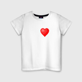 Детская футболка хлопок с принтом Пиксельное Сердце в Тюмени, 100% хлопок | круглый вырез горловины, полуприлегающий силуэт, длина до линии бедер | Тематика изображения на принте: любовь | пиксели | пиксельное сердце | пиксельный рисунок | рисунок | сердце