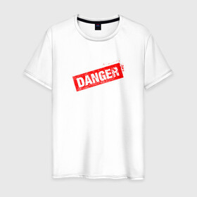 Мужская футболка хлопок с принтом DANGER в Тюмени, 100% хлопок | прямой крой, круглый вырез горловины, длина до линии бедер, слегка спущенное плечо. | минимализм | надпись | опасность | печать | текст