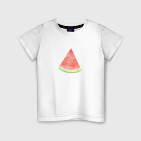 Детская футболка хлопок с принтом Кусок Арбуза в Тюмени, 100% хлопок | круглый вырез горловины, полуприлегающий силуэт, длина до линии бедер | акварель | арбуз | еда | кусок арбуза | рисунок