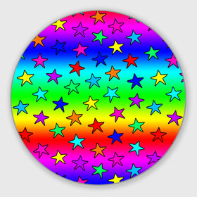 Коврик для мышки круглый с принтом Радужные звезды в Тюмени, резина и полиэстер | круглая форма, изображение наносится на всю лицевую часть | baby | children | girl | gradient | kids | neon | rainbow | space | stars | градиент | девчачие | девчачье | детские | детский рисунок | звездочки | звезды | космос | красочные | малышам | неоновые | ночные | радуга | разноцветные