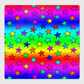 Магнитный плакат 3Х3 с принтом Радужные звезды в Тюмени, Полимерный материал с магнитным слоем | 9 деталей размером 9*9 см | Тематика изображения на принте: baby | children | girl | gradient | kids | neon | rainbow | space | stars | градиент | девчачие | девчачье | детские | детский рисунок | звездочки | звезды | космос | красочные | малышам | неоновые | ночные | радуга | разноцветные