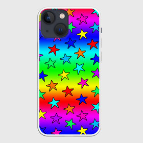 Чехол для iPhone 13 mini с принтом Радужные звезды в Тюмени,  |  | baby | children | girl | gradient | kids | neon | rainbow | space | stars | градиент | девчачие | девчачье | детские | детский рисунок | звездочки | звезды | космос | красочные | малышам | неоновые | ночные | радуга | разноцветные