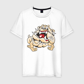 Мужская футболка хлопок с принтом Злая собака в Тюмени, 100% хлопок | прямой крой, круглый вырез горловины, длина до линии бедер, слегка спущенное плечо. | Тематика изображения на принте: dog | бульдог | злой | пес | псина | собака | собачка | сторожевой пес