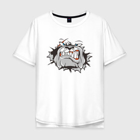 Мужская футболка хлопок Oversize с принтом Пёс в 3D в Тюмени, 100% хлопок | свободный крой, круглый ворот, “спинка” длиннее передней части | Тематика изображения на принте: dog | бульдог | злой | пес | псина | собака | собачка | сторожевой пес