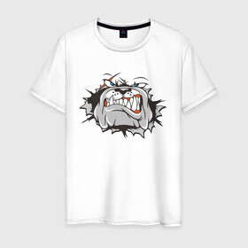 Мужская футболка хлопок с принтом Пёс в 3D в Тюмени, 100% хлопок | прямой крой, круглый вырез горловины, длина до линии бедер, слегка спущенное плечо. | dog | бульдог | злой | пес | псина | собака | собачка | сторожевой пес