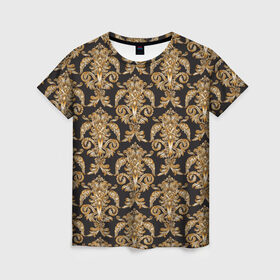 Женская футболка 3D с принтом золотые узоры в Тюмени, 100% полиэфир ( синтетическое хлопкоподобное полотно) | прямой крой, круглый вырез горловины, длина до линии бедер | versace | абстракция | версаче | золотые узоры | паттерн | текстуры | узоры