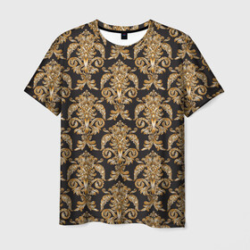Мужская футболка 3D с принтом золотые узоры в Тюмени, 100% полиэфир | прямой крой, круглый вырез горловины, длина до линии бедер | versace | абстракция | версаче | золотые узоры | паттерн | текстуры | узоры