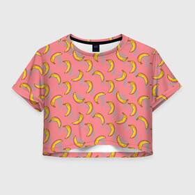 Женская футболка Crop-top 3D с принтом Банановое лето в Тюмени, 100% полиэстер | круглая горловина, длина футболки до линии талии, рукава с отворотами | абстракция | банан | бананы | лето | паттерн | текстуры | узоры | фрукты