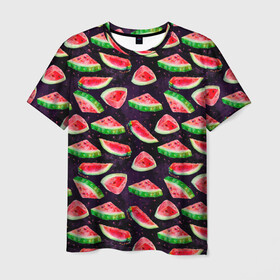 Мужская футболка 3D с принтом Арбузное лето в Тюмени, 100% полиэфир | прямой крой, круглый вырез горловины, длина до линии бедер | абстракция | арбуз | арбузы | дольки | летняя | лето | паттерн | текстуры | узоры