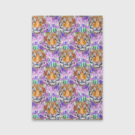 Обложка для паспорта матовая кожа с принтом Тигр в цветах в Тюмени, натуральная матовая кожа | размер 19,3 х 13,7 см; прозрачные пластиковые крепления | Тематика изображения на принте: абстракция | крупная кошка | паттерн | текстуры | тигр | тигры | узоры