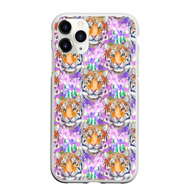 Чехол для iPhone 11 Pro матовый с принтом Тигр в цветах в Тюмени, Силикон |  | абстракция | крупная кошка | паттерн | текстуры | тигр | тигры | узоры