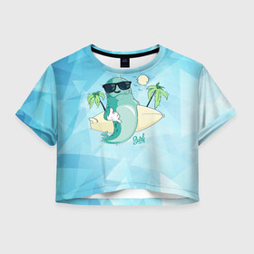 Женская футболка Crop-top 3D с принтом Surf в Тюмени, 100% полиэстер | круглая горловина, длина футболки до линии талии, рукава с отворотами | арт | графика | животные | лето | морской котик | пальмы | сёрфинг