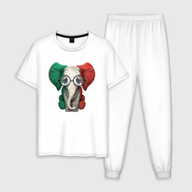 Мужская пижама хлопок с принтом Italy Elephant в Тюмени, 100% хлопок | брюки и футболка прямого кроя, без карманов, на брюках мягкая резинка на поясе и по низу штанин
 | Тематика изображения на принте: elephant | football | forza | italia | italy | milan | rome | sport | гол | евро | европа | италия | итальянец | кубок | манчини | милан | рим | слон | спорт | тренер | турист | фанат | футбол | футболист | чемпион