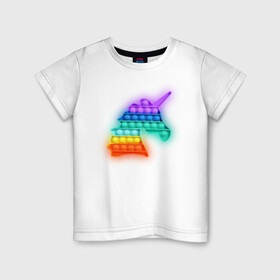 Детская футболка хлопок с принтом POP IT Единорог в Тюмени, 100% хлопок | круглый вырез горловины, полуприлегающий силуэт, длина до линии бедер | it | minecraft | pop | unicorn | детская | детский | единорог | майнкрафт | пиксели | цветной